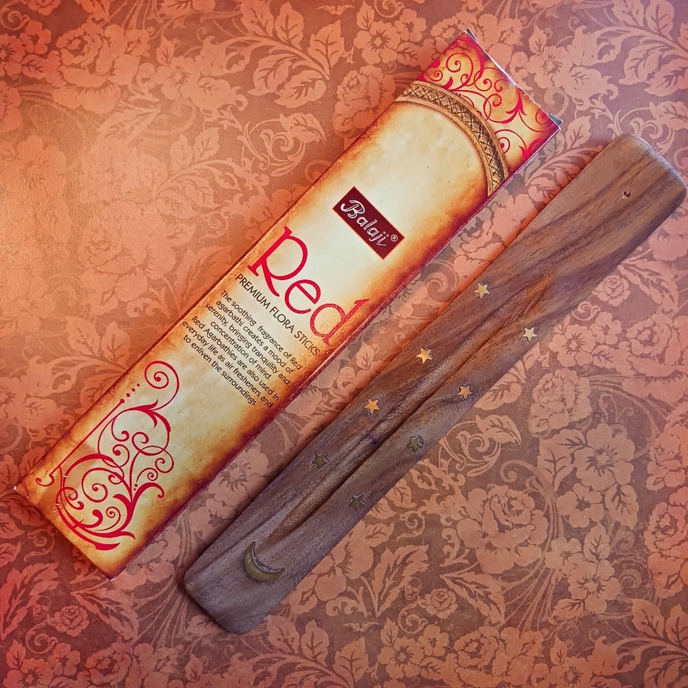 Red Agarbathi Incense and Incense Holder